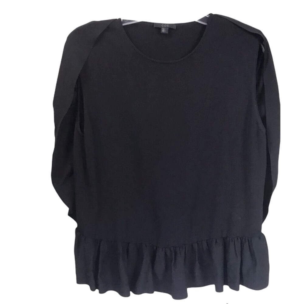 COS Ruffle Knit Flowy Top Shirt Boho Oversized Lightweight Blend Tunic Black S